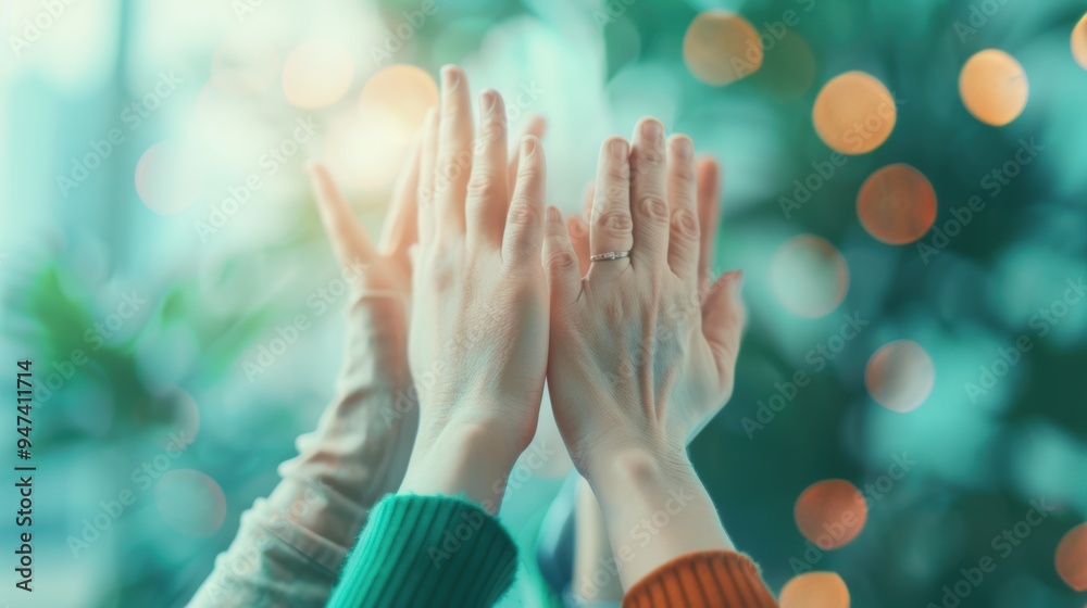 A group of business professionals high-fiving each other in celebration of their success, with a modern office environment and plenty of copy space for customization. A group of business professionals high-fiving each other in celebration of their success, with a modern office environment and plenty of copy space for customization.