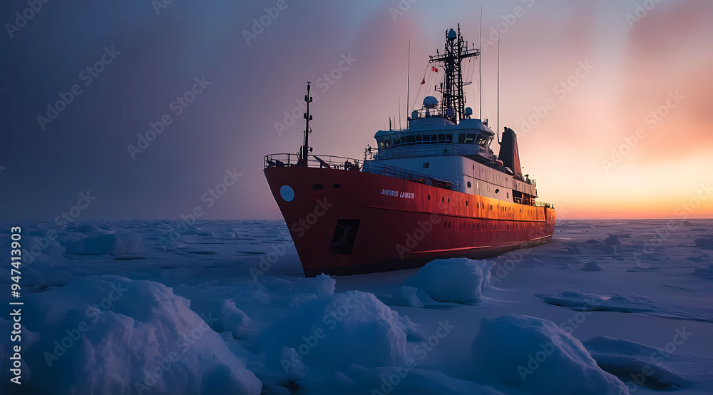 Fototapeta premium Arctic Research Vessel: Steering Icy Antarctic Journeys Through Frozen Waters