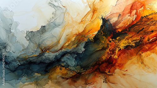 Liquid Paint Orange and Grey Texture Vibrant Abstract Marbling Background