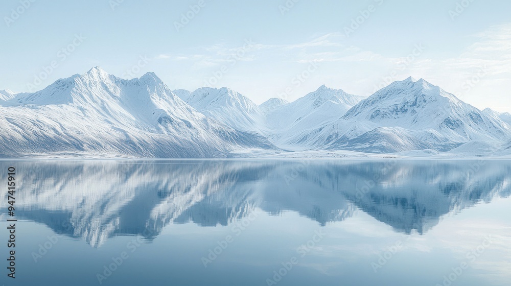Snow-Covered Mountain Range Reflected in a Calm Lake Snow-Covered Mountain Range Reflected in a Calm Lake