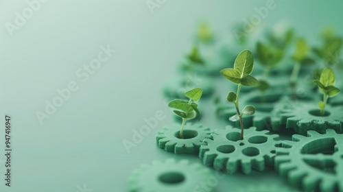 A conceptual photo of interconnected gears and green sprouts emerging, symbolizing the growth and strengthening of business infrastructure. The composition includes generous copy space for photo