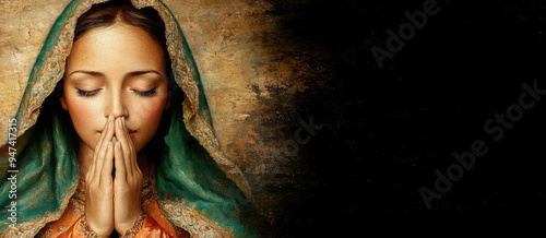 a portrait oil painting of our lady of Guadalupe. AI generative photo