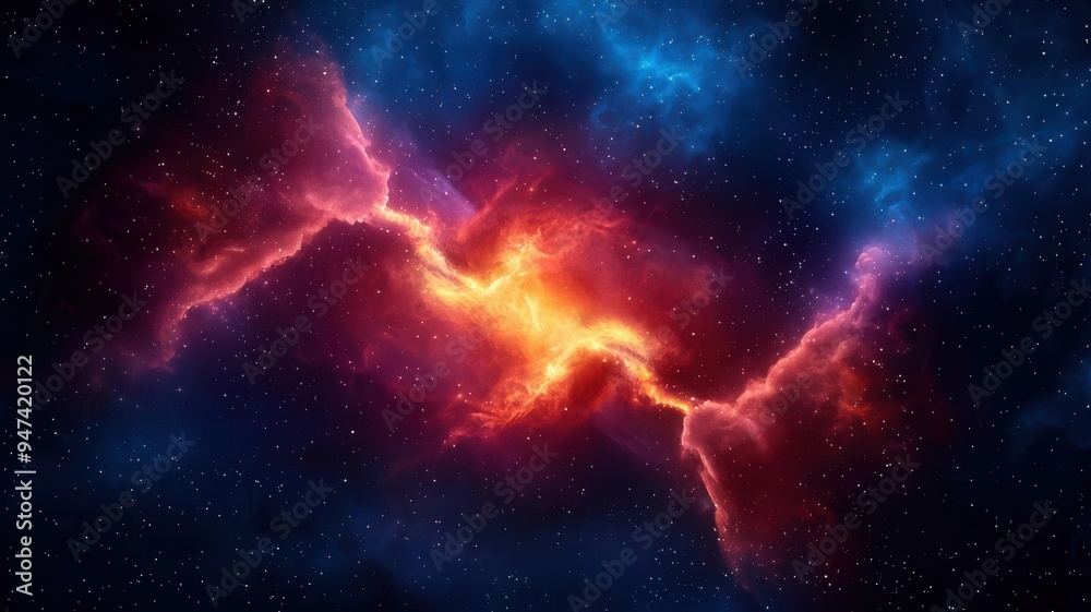 Fototapeta premium Cosmic creation, galaxy forming, dark matter web, gravitational forces, celestial balance