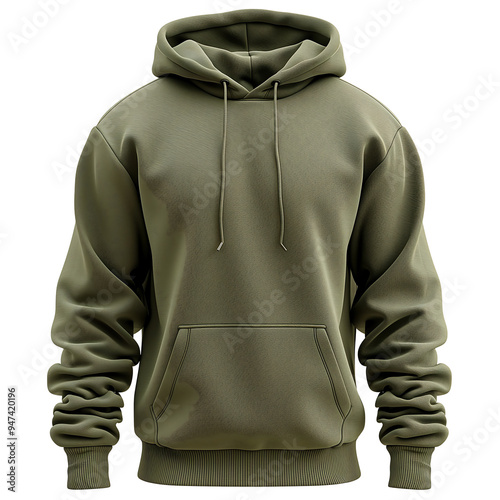 Olive Green Hooded Sweatshirt with Drawstrings and Kangaroo Pocket
