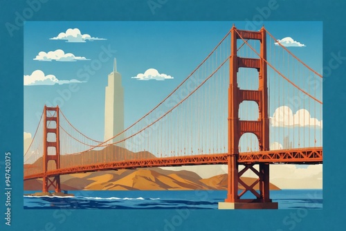Postage stamp illustration iconic Golden Gate Bridge San Iconic