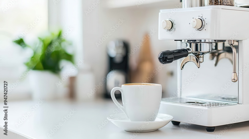 Espresso Machine with Cup of Coffee on Countertop Espresso Machine with Cup of Coffee on Countertop