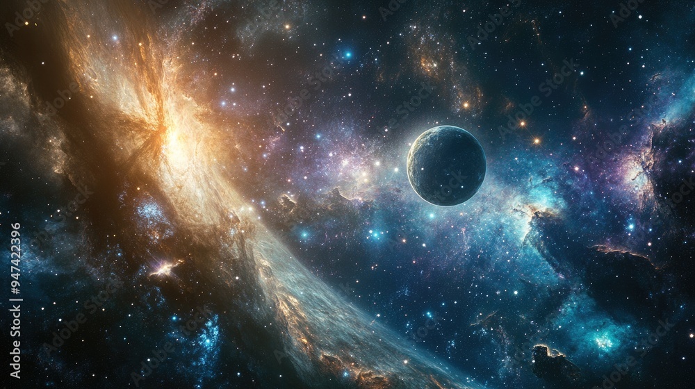 Celestial bodies within a galaxy in open space showcasing stellar formations and cosmic beauty