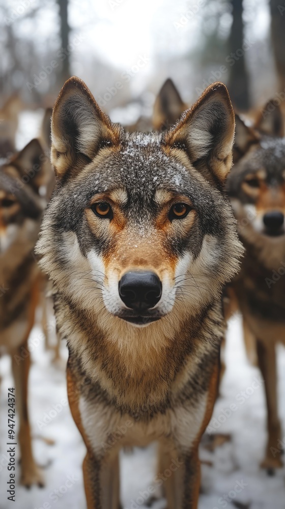 Fototapeta premium Pack of wolves staring with intense gaze