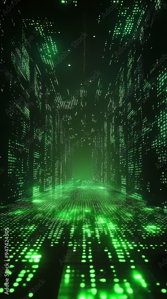 Obraz premium Green digital code science fiction scene background