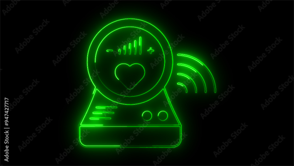 Neon Heart Monitor Icon, Glowing Digital Health Device, Futuristic Heartbeat and Wi-Fi Signal, Cyber Blue Health Tracker, Connected Smart Medical Device Design Neon Heart Monitor Icon, Glowing Digital Health Device, Futuristic Heartbeat and Wi-Fi Signal, Cyber Blue Health Tracker, Connected Smart Medical Device Design