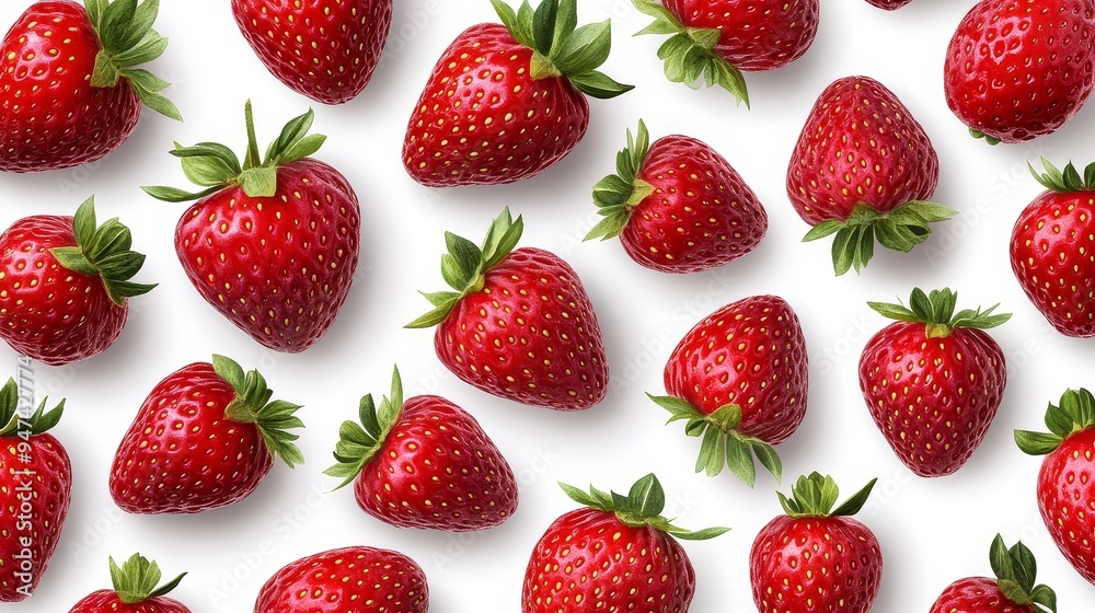Fresh Red Strawberries Pattern White Background Fresh Red Strawberries Pattern White Background