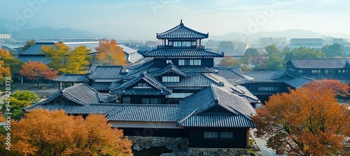 Japanese castle palace. Traditional oriental culture building architecture. Generative AI technology.	
 photo