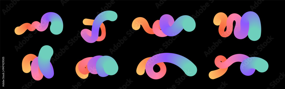 Modern 3d shapes set. Fluid gradient blend vector art with liquid color Modern 3d shapes set. Fluid gradient blend vector art with liquid color
