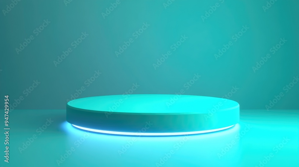 Green pastel round pedestal with a blue background illuminated from below Suitable for showcasing products cosmetics cartoon models fashion designs food beverages or technical tools 3D illustratio Green pastel round pedestal with a blue background illuminated from below Suitable for showcasing products cosmetics cartoon models fashion designs food beverages or technical tools 3D illustratio