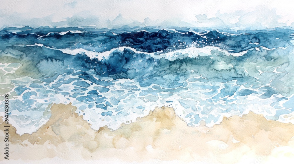 Abstract Watercolor Painting of Ocean Waves and Beach Abstract Watercolor Painting of Ocean Waves and Beach