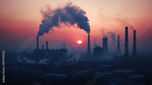 Industrial Sunset with Smoke and Steam