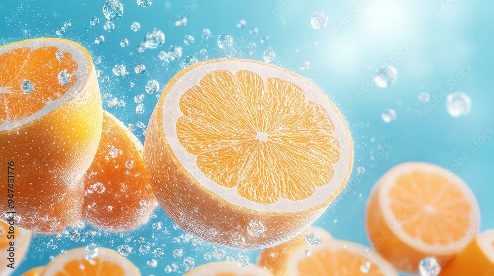 Fresh Orange Slices Splashing in Water Fresh Orange Slices Splashing in Water