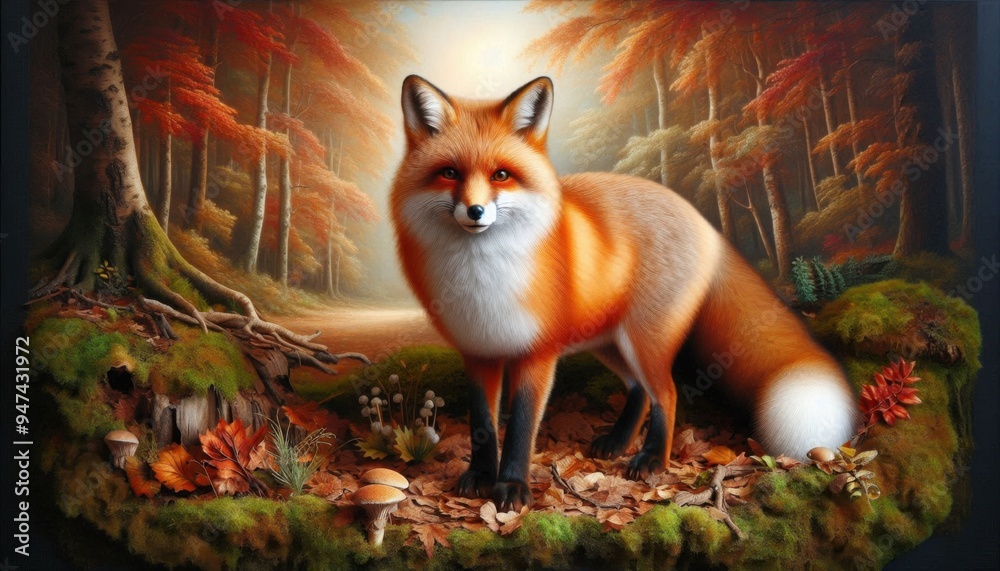 Fototapeta premium a fox in a serene, woodland setting during autumn.