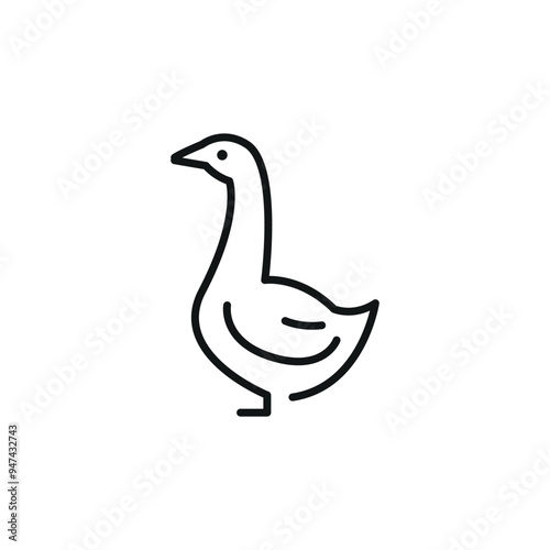 Goose icon. A streamlined outline symbolizing a goose, often associated with farming, migratory patterns, and as a source of both meat and feathers. Vector illustration