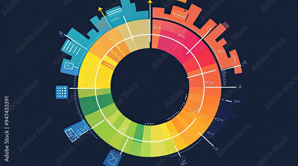 A business cycle chart with color-coded sections for each phase of the economic cycle.