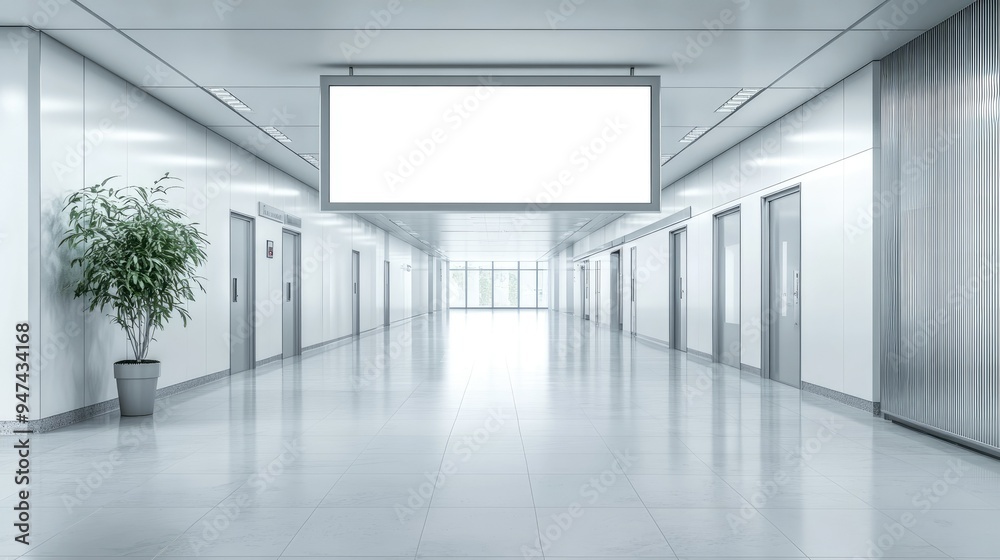 A clean, modern hospital entrance featuring a blank billboard, perfectly placed above automatic doors. A clean, modern hospital entrance featuring a blank billboard, perfectly placed above automatic doors.