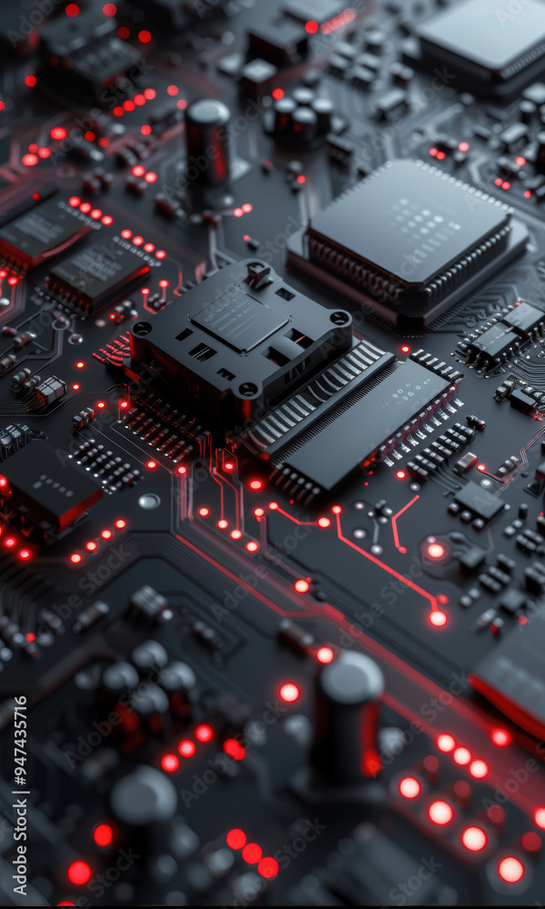 Quantum computer, computer interior. dark, photorealistic, wallpaper. KI generative.