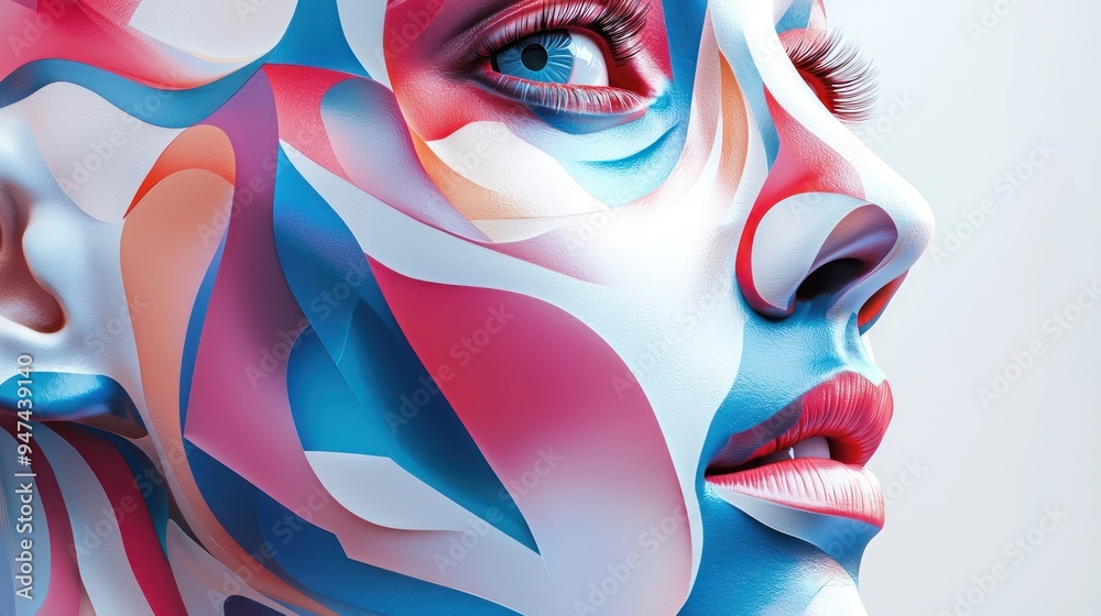 Abstract Portrait of a Woman with Blue and Pink Makeup Abstract Portrait of a Woman with Blue and Pink Makeup