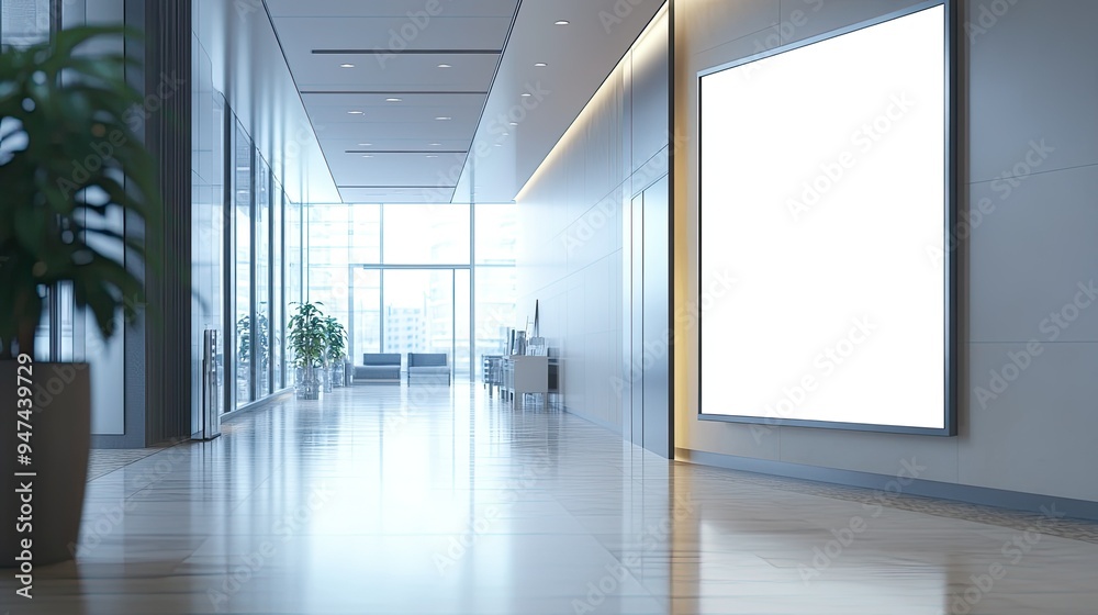 A large blank billboard in a bright hospital lobby, ready for a custom advertisement, with clinical lighting. A large blank billboard in a bright hospital lobby, ready for a custom advertisement, with clinical lighting.