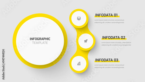 Business Central Circle Infographic Template with Yellow Color Circle Label 3 Option and Icon