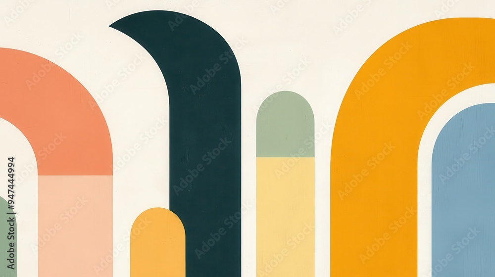 Fototapeta premium Abstract Geometric Shapes Colorful Arcs Modern Minimalist Design