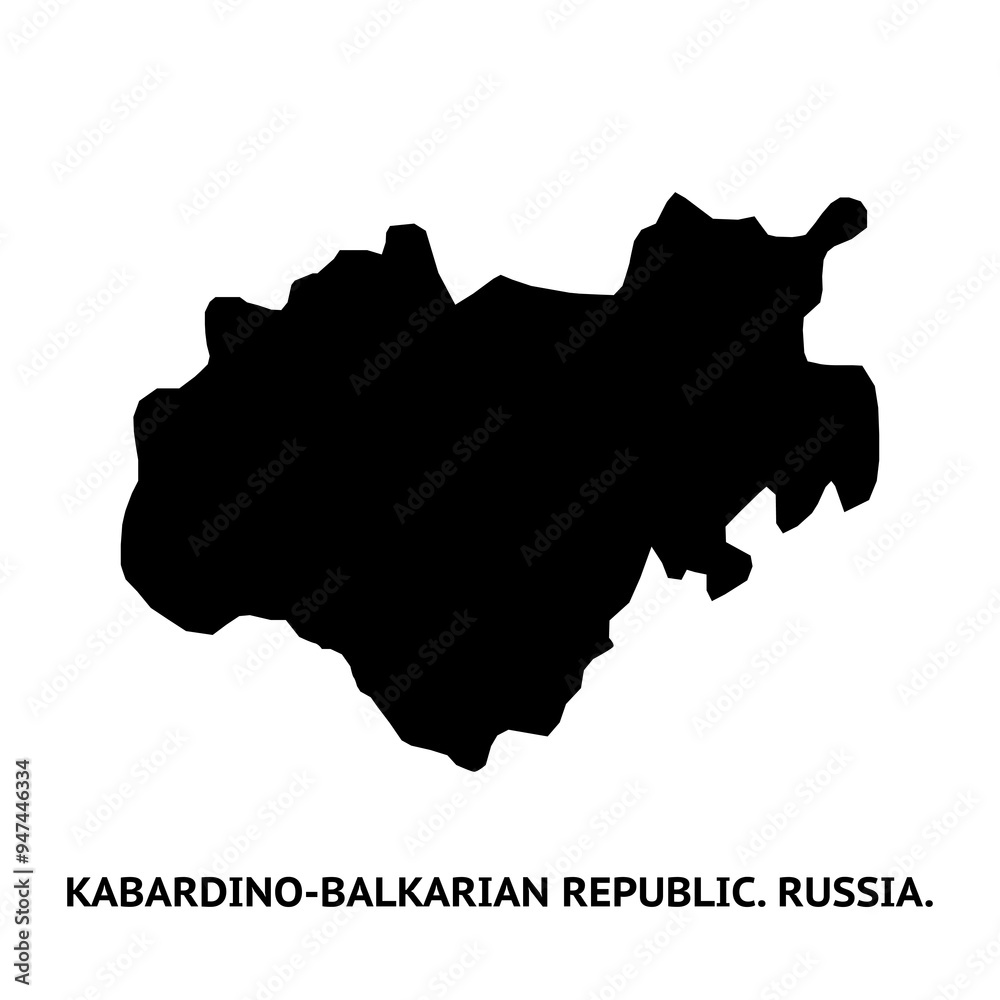 Map of Kabardino-Balkarian Republic. Russia. Black and white silhouette isolated on white background. Map of Kabardino-Balkarian Republic. Russia. Black and white silhouette isolated on white background.
