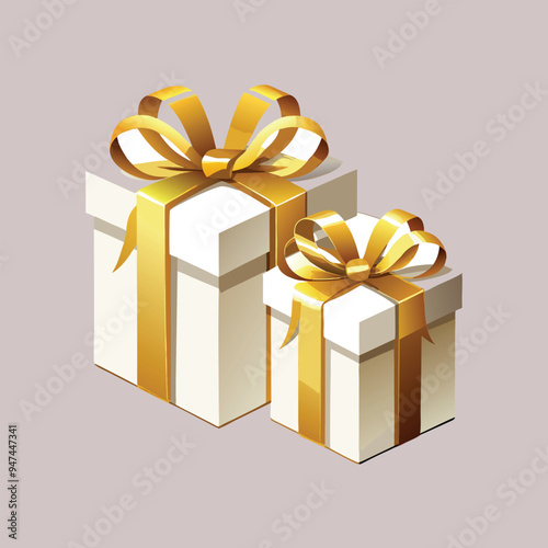 three boxes with gold ribbon and a gold ribbon tied around them.