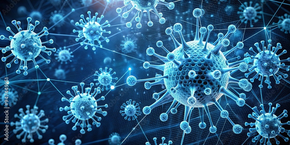Digital of a futuristic virus spreading in a digital network, technology, cyber security, internet, malware Digital of a futuristic virus spreading in a digital network, technology, cyber security, internet, malware