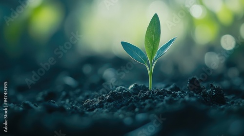 Close-up of a green shoot emerging from the earth, representing renewal and growth.