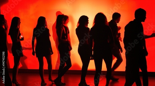 Silhouettes of People Against a Red Background