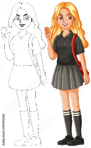 Student Waving in School Uniform