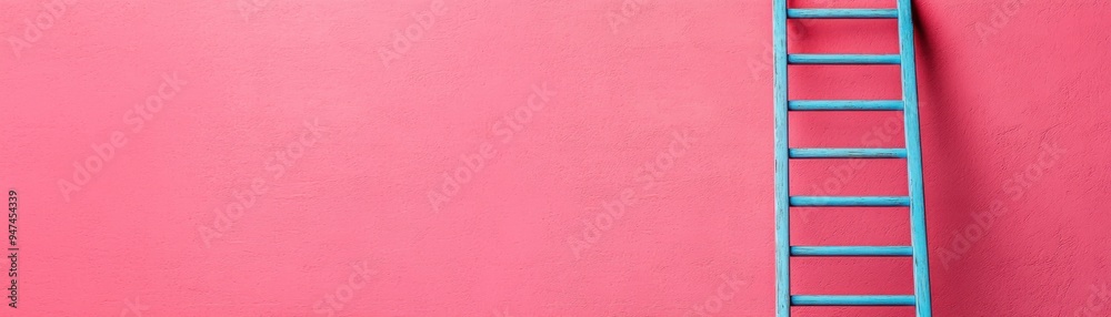 A vibrant blue ladder against a bright pink wall, creating a playful and modern aesthetic perfect for creative projects. A vibrant blue ladder against a bright pink wall, creating a playful and modern aesthetic perfect for creative projects.