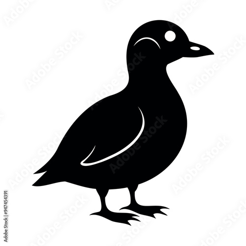 Parakeet auklet Black silhouette isolated on a white background, Duck silhouettes, vector collection photo