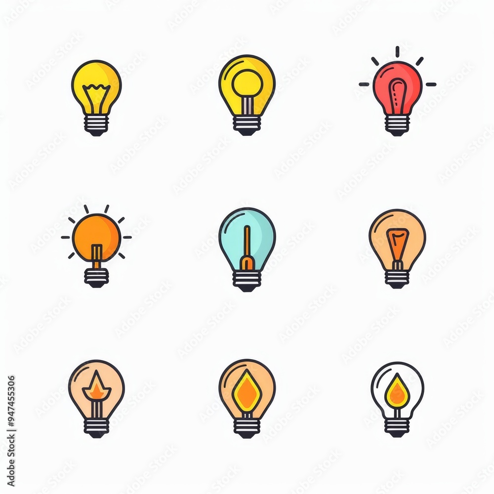 Light bulb flat icon set, light bulb icons collection, simple minimal logos isolated on white Light bulb flat icon set, light bulb icons collection, simple minimal logos isolated on white