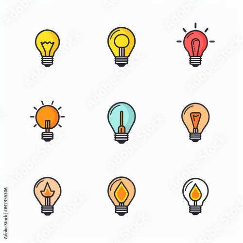 Light bulb flat icon set, light bulb icons collection, simple minimal logos isolated on white