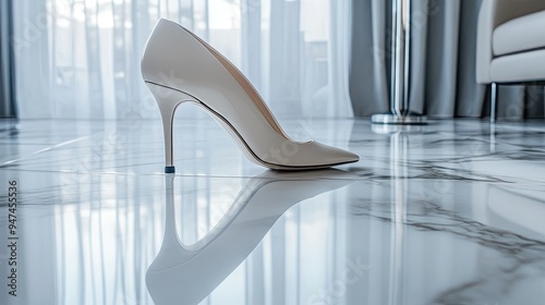 Sleek high heels on a shiny marble floor, capturing the essence of luxury and refinement. photo