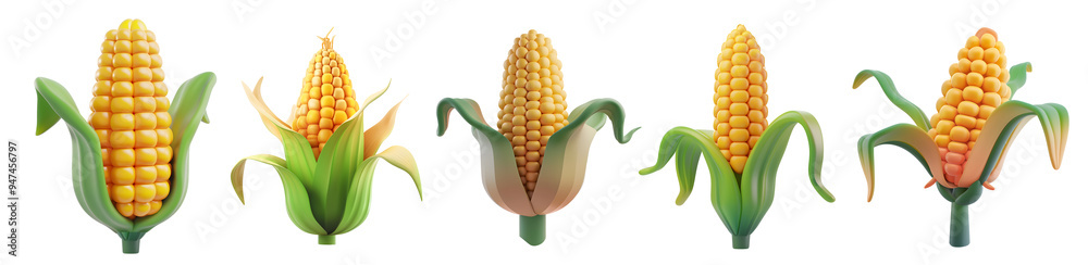 Obraz premium Set of 3D Corn Icon Illustrations with Transparent Background - High-Quality PNGs