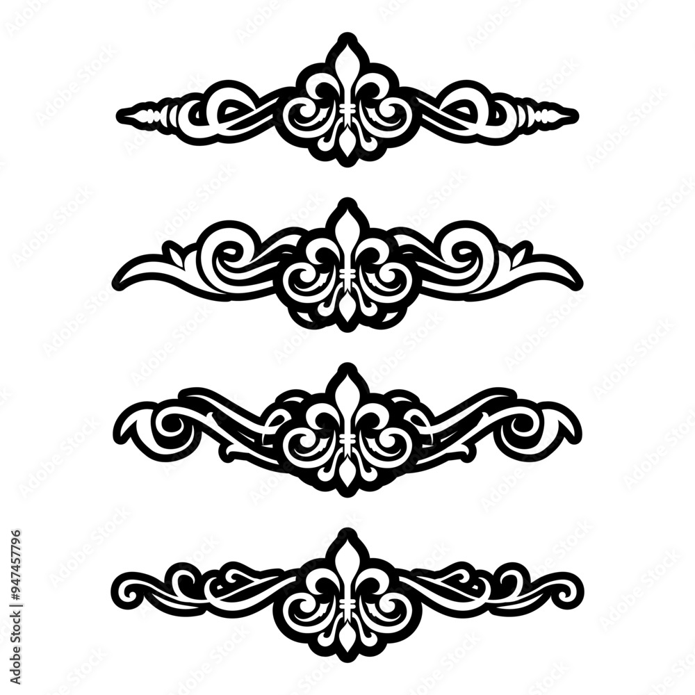 Naklejka premium Classic Vintage Baroque Victorian Ornament Frames Separator Elements Classic Wedding Invitation