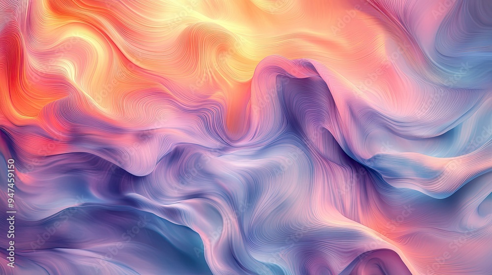Obraz premium Soft, flowing waves of digital artistry, with ethereal colors blending seamlessly in a mesmerizing pattern.