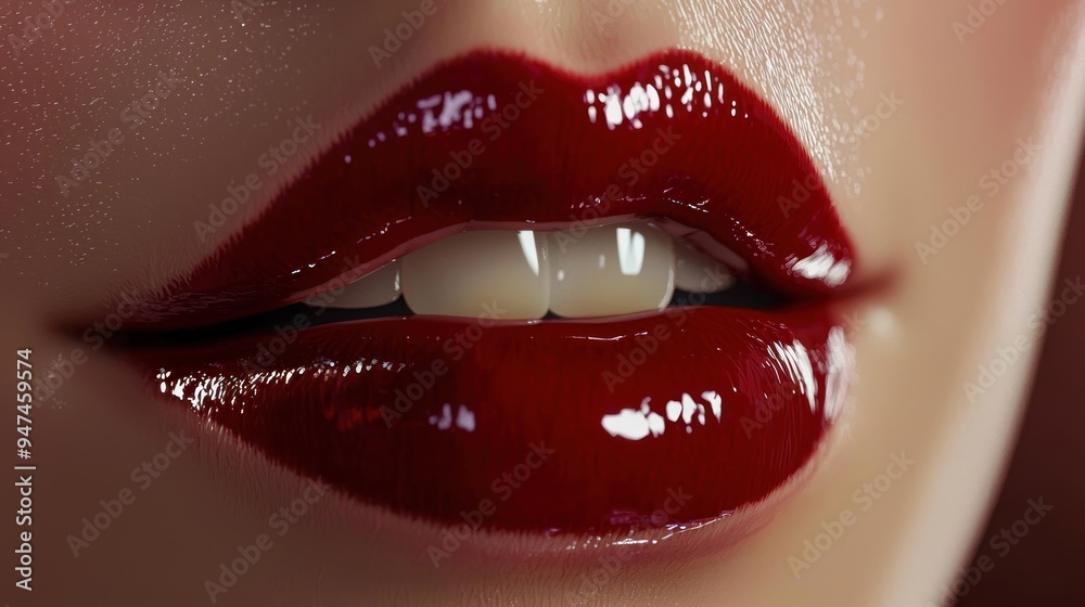 Obraz premium Close-up of Red Lips with Glossy Finish