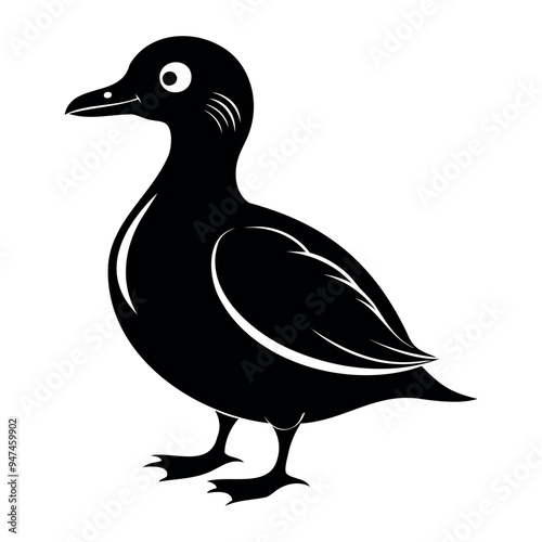 Parakeet auklet Black silhouette isolated on a white background, Duck silhouettes, vector collection photo