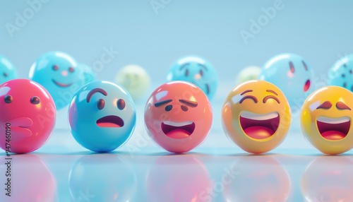 A group of 3D emojis in various hues, each expressing a unique emotion, set against a smooth backdrop perfect for copy.