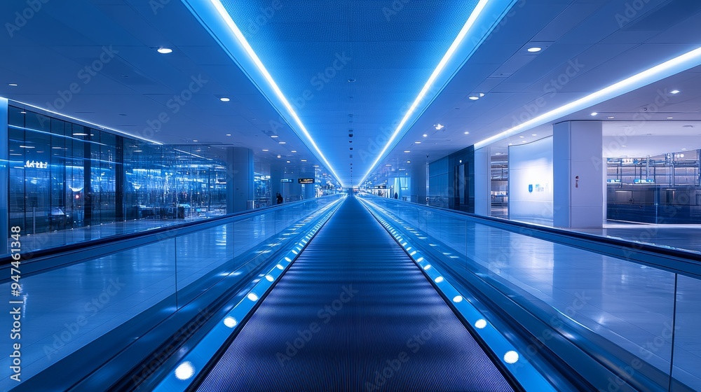 Conveyor belt in an airport terminal reimagined as a contemporary art gallery, featuring interactive installations and kinetic sculptures, ambient light design Conveyor belt in an airport terminal reimagined as a contemporary art gallery, featuring interactive installations and kinetic sculptures, ambient light design
