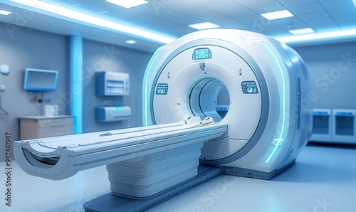 advanced mri or ct scan medical diagnosis machine at hospital lab as wide banner with copy space area -, Generative AI