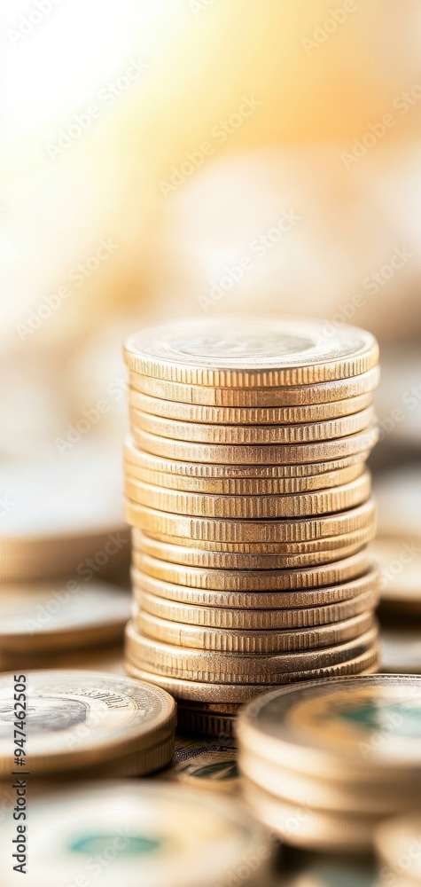 Stack of golden coins with a blurred background, symbolizing wealth, financial growth, and economic success. Stack of golden coins with a blurred background, symbolizing wealth, financial growth, and economic success.
